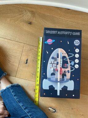 3/$30 Rocket Activity Cube Wooden Toddler Toy - Navy Box